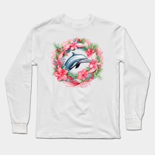 Pink Christmas Dolphin Long Sleeve T-Shirt